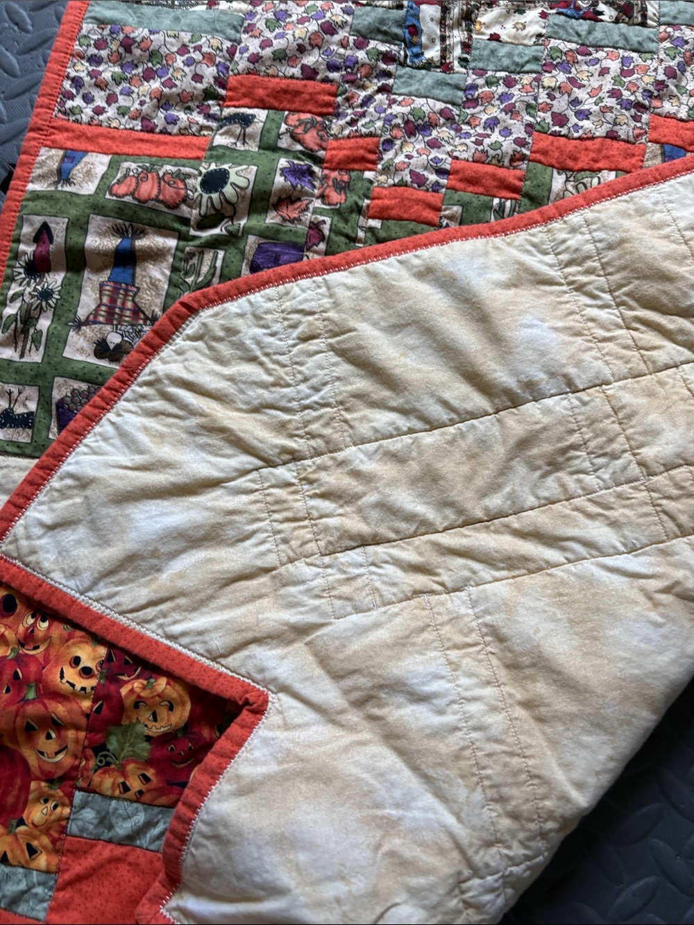 Handmade Orange Pumpkin Patch Quilted Wall Hanging/ Table Runner - Picture 2 of 7